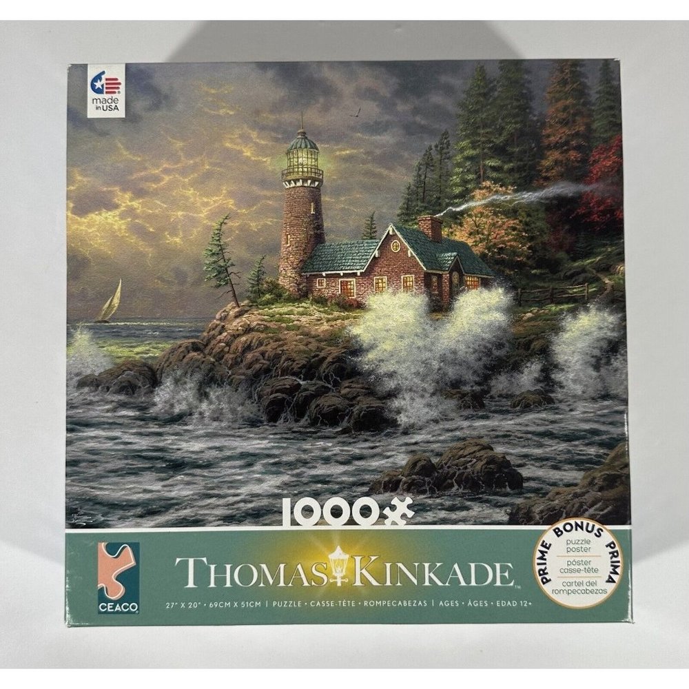 Thomas Kinkaid Painter Of Light 1000 Pc Puzzle Complete Lighthouse Sailboat